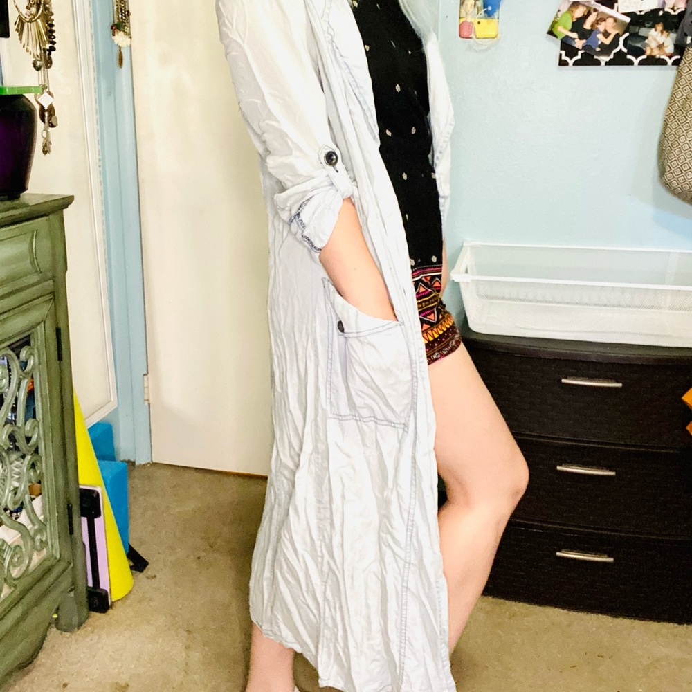 Ankle length blue cardigan
